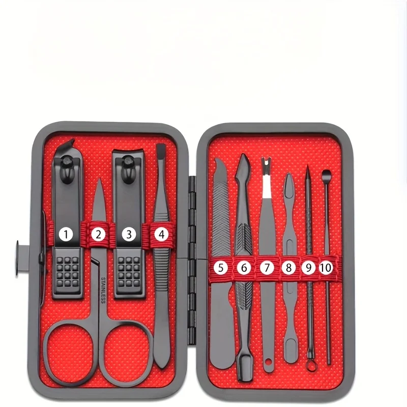 10pcs Nail Clippers Set Full Set, Black Nail Clippers Set, Ultra Sharp Sturdy Nail Clippers, Professional Nail Clippers