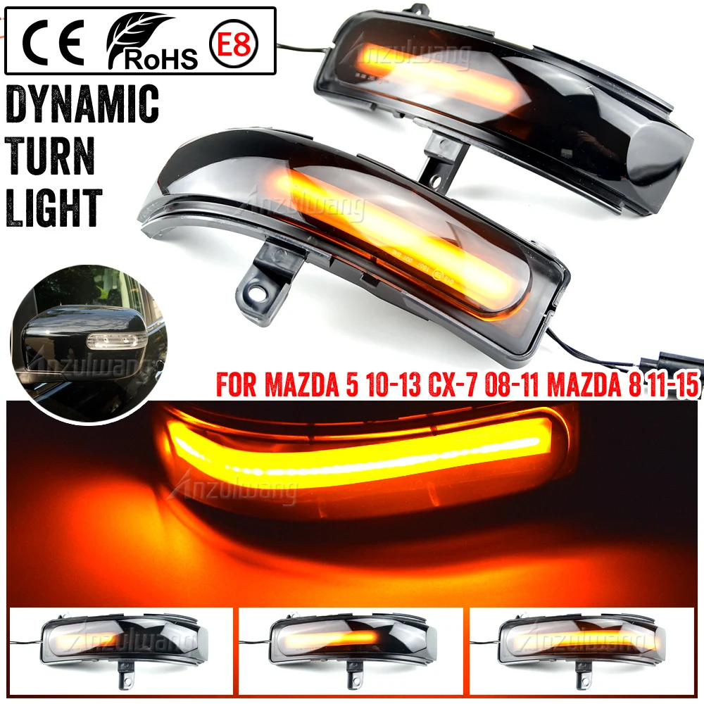 

2Pcs For For Mazda CX-7 CX7 2008-2014 For Mazda 8 MPV Dynamic LED Side Mirror Blinker Flowing Light Turn Signal Indicator Lamp