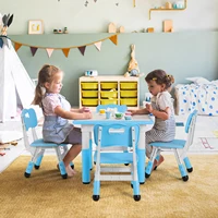 AOOU Kids Table and 4 Chairs Set, Height Adjustable Toddler Study Table Set, Multi-Activity Art Table Graffiti Desktop Age 2-10