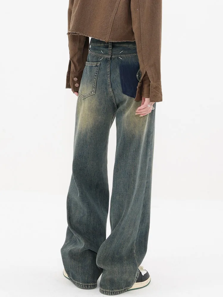Baggy Jeans Women High Waisted Denim Pants Patchwork Wide Leg Irregular Chic Pocket Trousers Loose Straight Streetwear Y2k Jeans