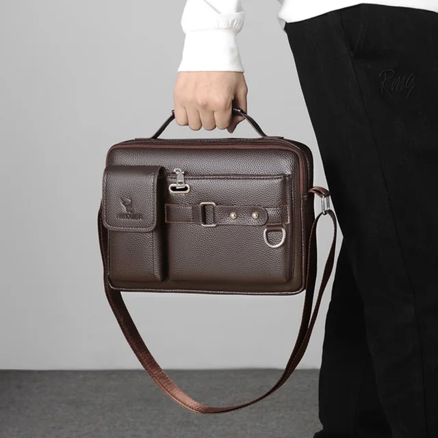 Men PU Leather Shoulder Fashion Business Crossbody Bags Handbags Black Bag Men Laptop Briefcases Bag with Shoulder Strap 2022new 5