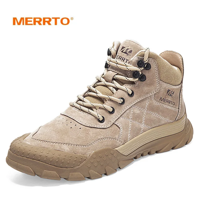 

MERRTO Cow Leather Hiking boots Men waterproof hunting shoes Tactical Desert Combat Ankle casual Boots Male mountian Sneakers