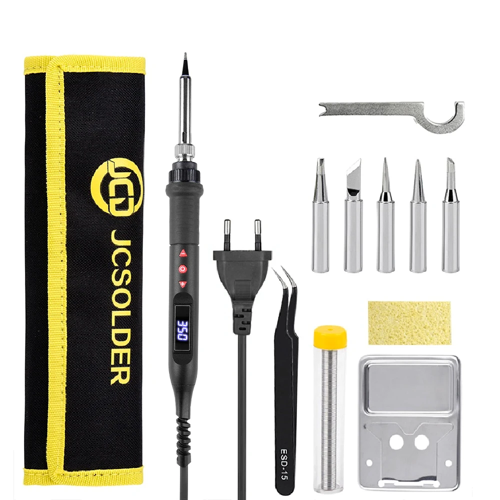 JCD Soldering Iron Kit 80W 220V/110V Digital LCD Display Adjustable Temperature Ceramic Heater Soldering Tips Rework Tools 908U