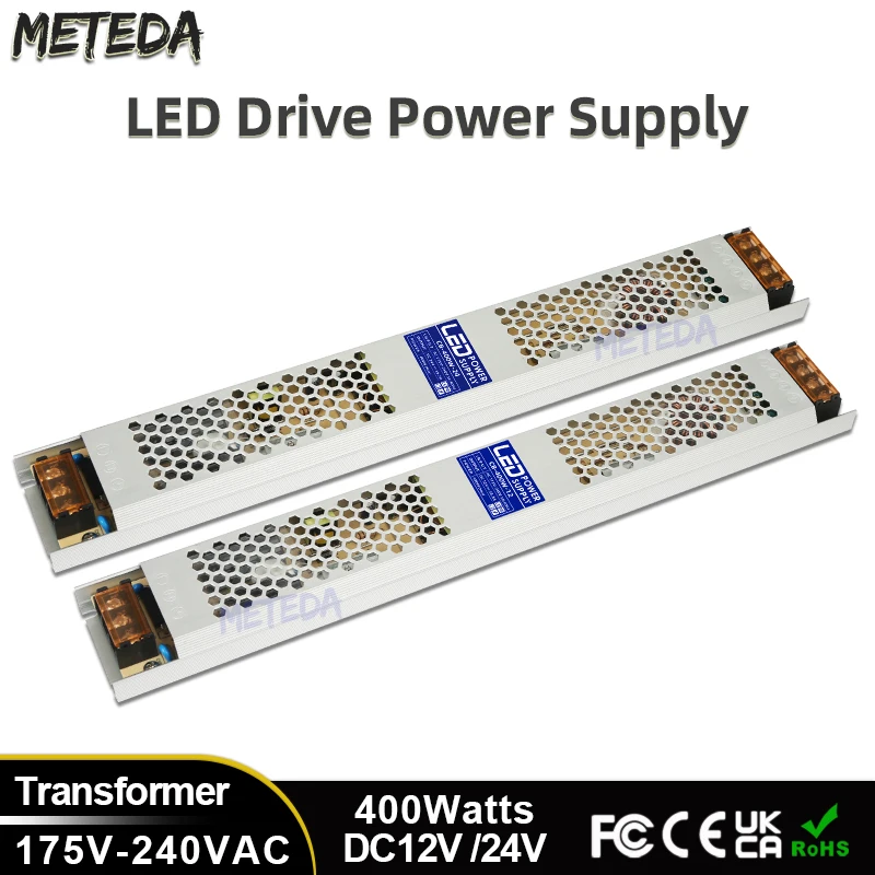 Ultra Thin LED Power Supply Voltage Converter AC 220V to DC 12V 24V Lighting Transformers 400W Driver For LED Strips