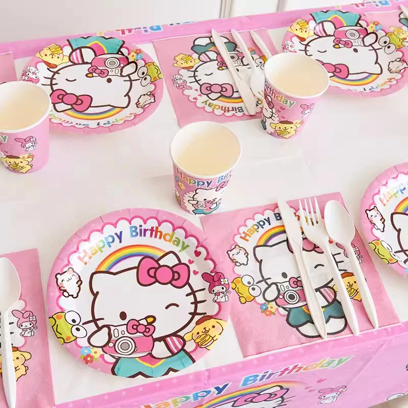 Kawaii Sanrio Kuromi KT cat birthday decoration scene layout disposable tableware tablecloth party atmosphere