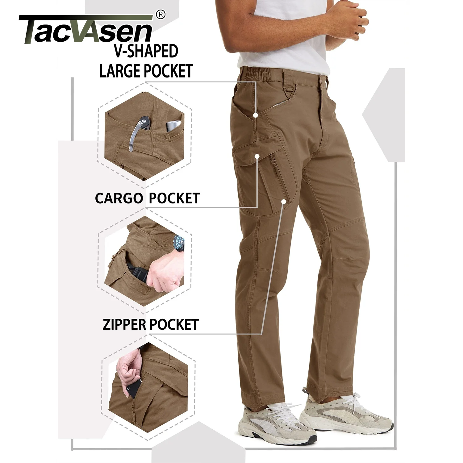 Cotton Work Pants TACVASEN IX9 City Cargo Pants Mens Multi Pockets Cotton Stretch Casual Trousers Outdoor Training Hiking Male