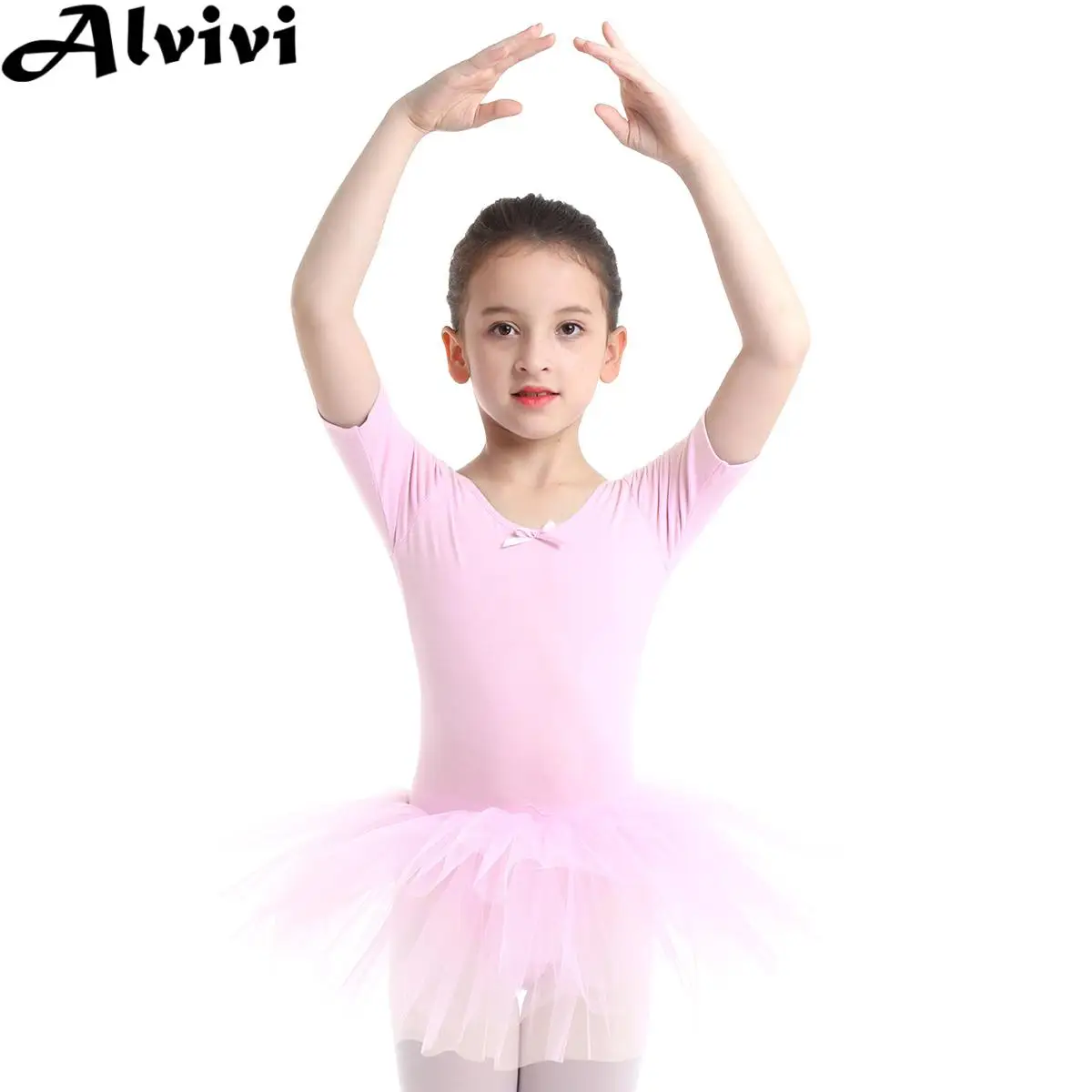 

Kids Girls Ballet Tutu Lyrical Dance Gymnastics Skating Performance Costume Short Sleeve Tulle Leotard Dress Ballerina Dancewear