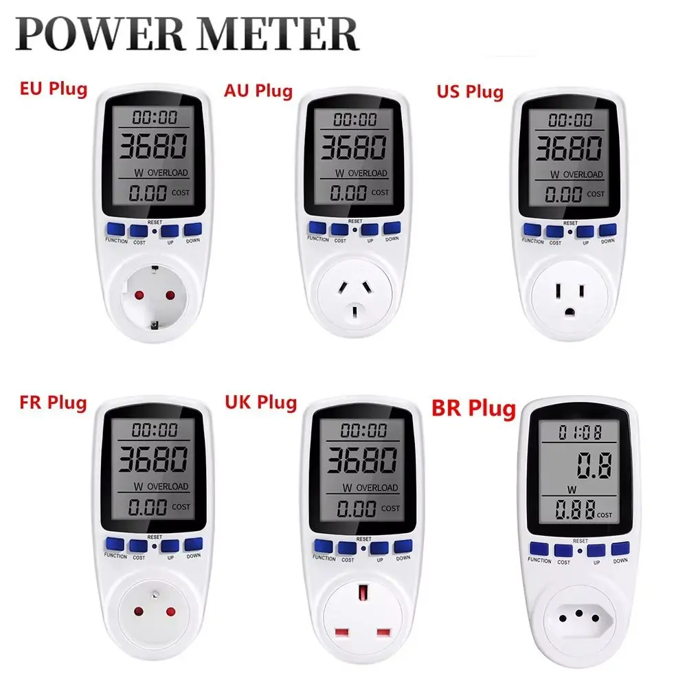 220V 110V Digital LCD Wattmeter EU/AU/UK/FR/US Plug Digital Display Energy Meter LCD Screen Durable Wattage Meter