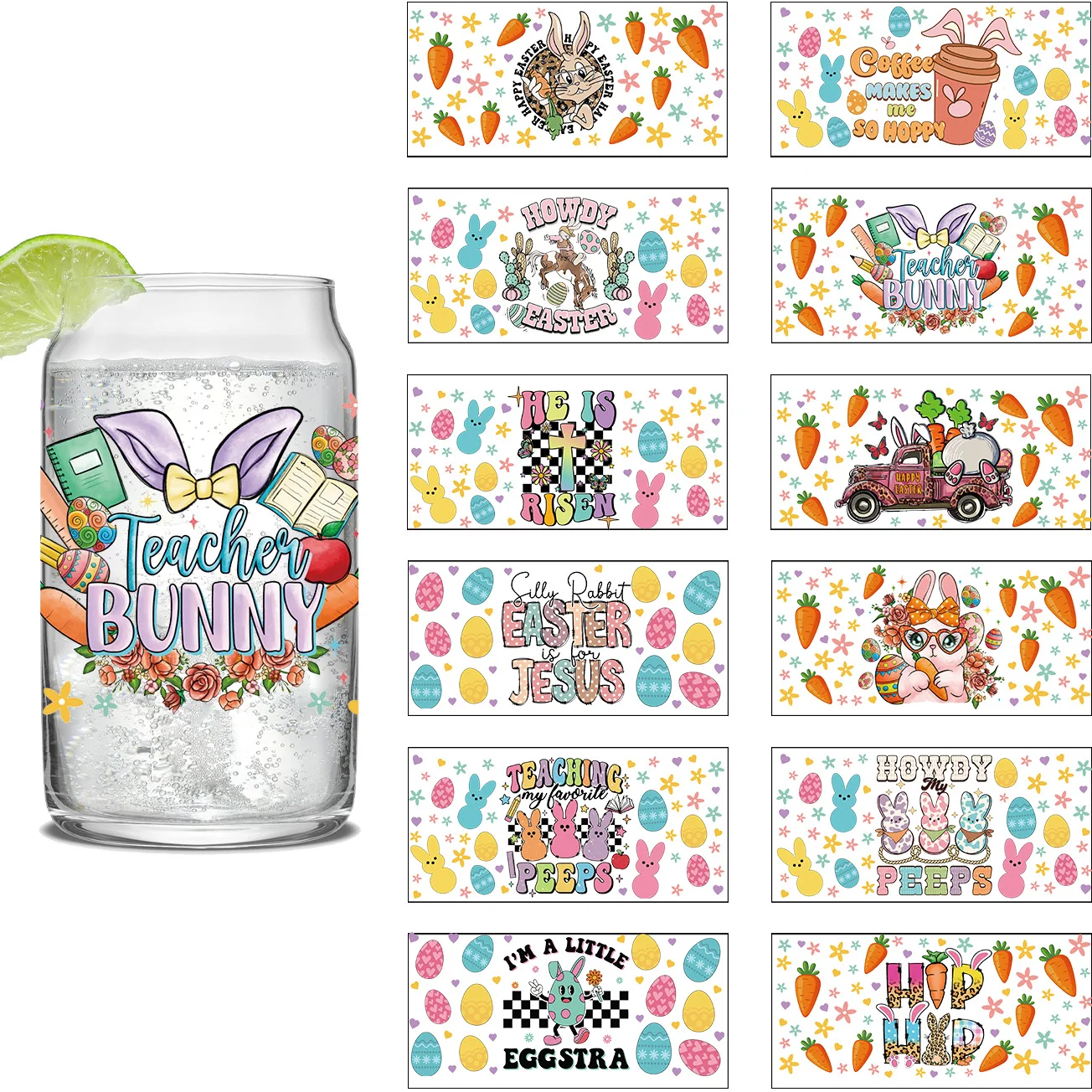Easter Series Easy peel waterproof DIY Decals 3D transfers uvdtf crystal stickers 16oz uv dtf tumbler cup wraps sticker