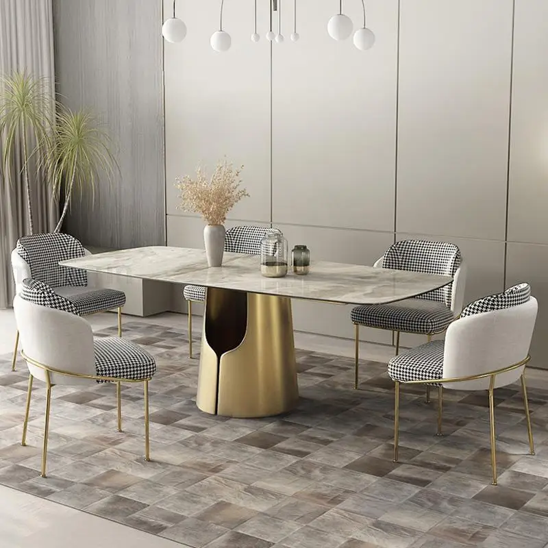 

Fashionable Kitchen Tables With Designed Stainless Steel Base Rock Plate Desktop Round Corner Rectangle Table For Dining Room