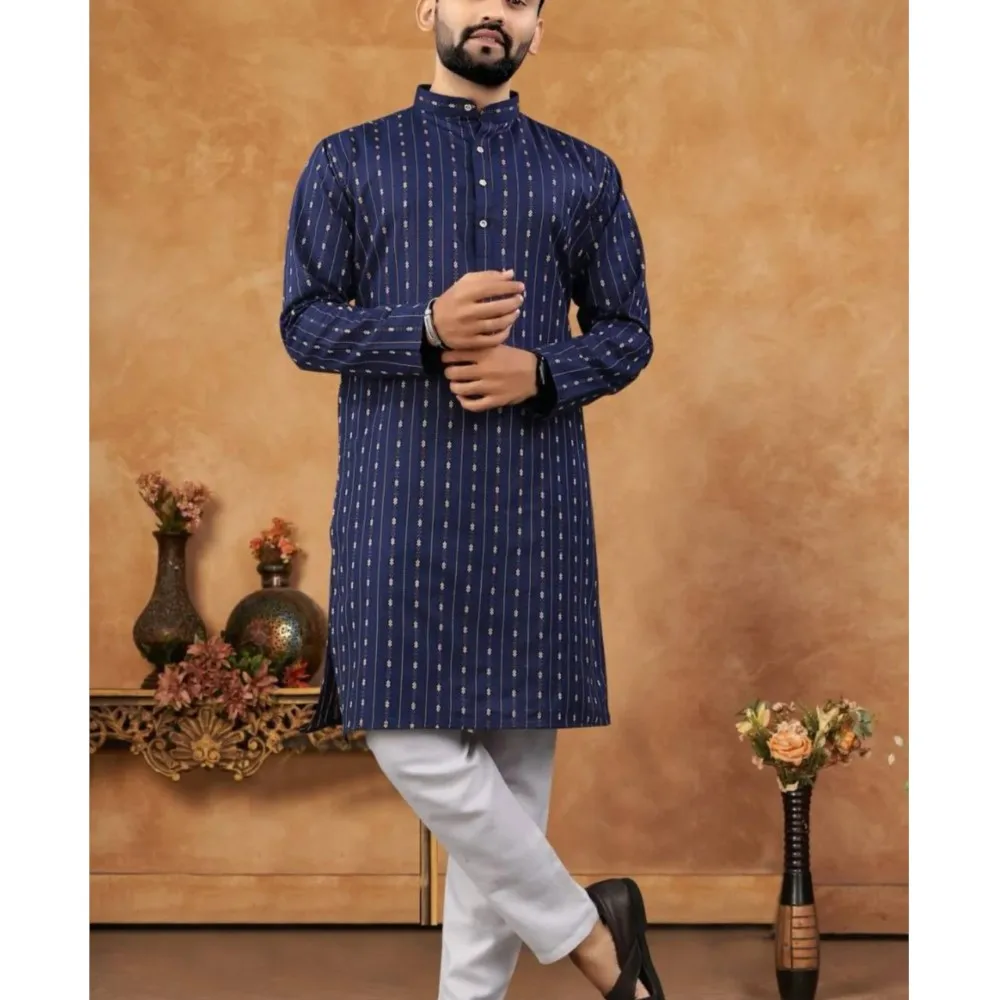 Luxury Islamic Arabic Abaya Robe National Style Ethnic Print Stand Collar Youth Mid-length Ropa Arabe Hombre Kurta For Men - Image 4