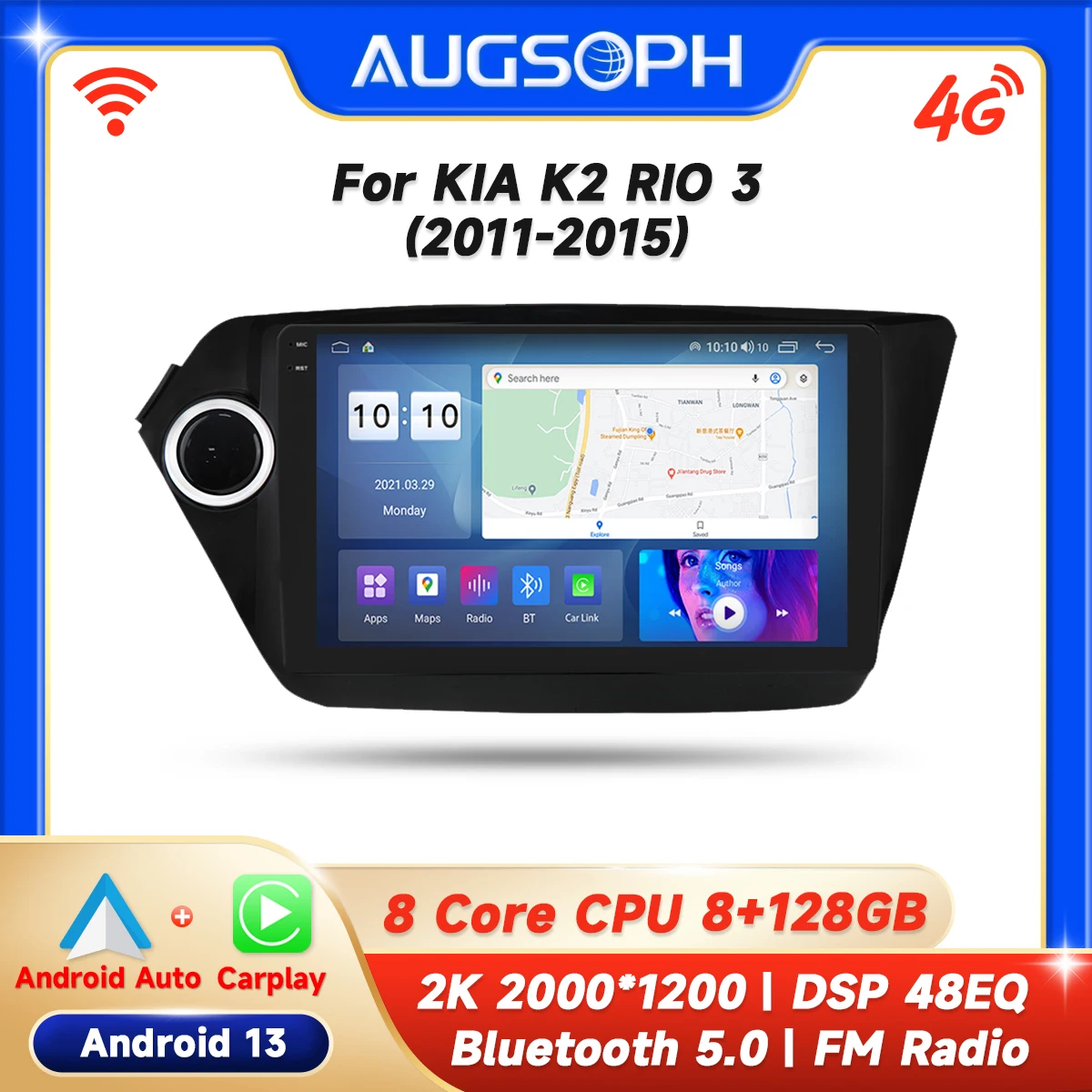 

Автомобильный радиоприемник Android 13 для KIA K2 RIO 3 2011-2015, 9 дюймов, 2K мультимедийный плеер с 4G + WiFi CarVideo Carplay и 2Din GPS-навигацией.