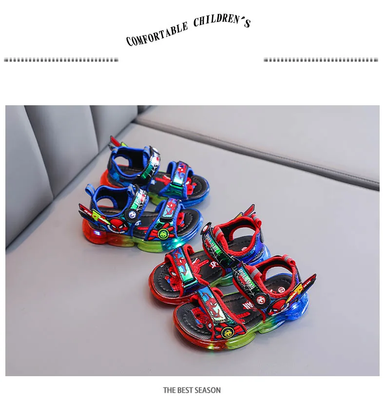 child shoes girl 2022 Kids Sandals Summer New Fashion Carton Beach Shoes for Boys Children Breathable Led Light Spider Casual Walking Sandals slippers for boy