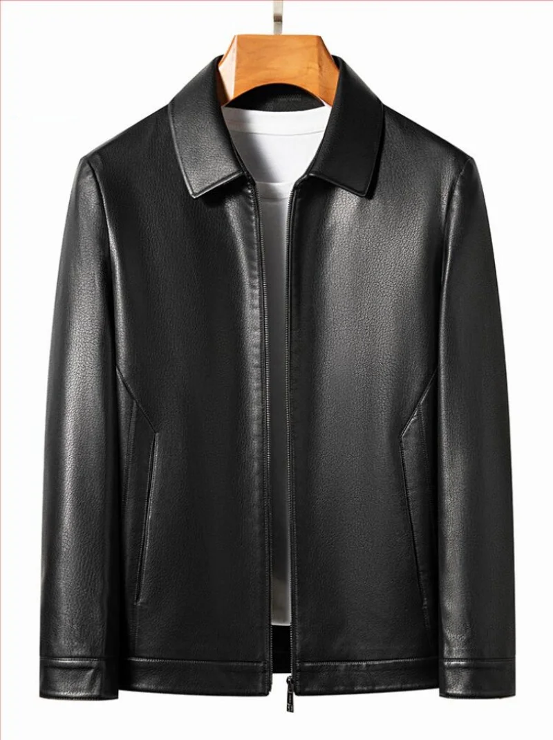 Men's New Thin Lapel Leather Jacket With zipper Genuine Leather Jacket, Spring And Autumn Cow Leather Suit Jacket 2