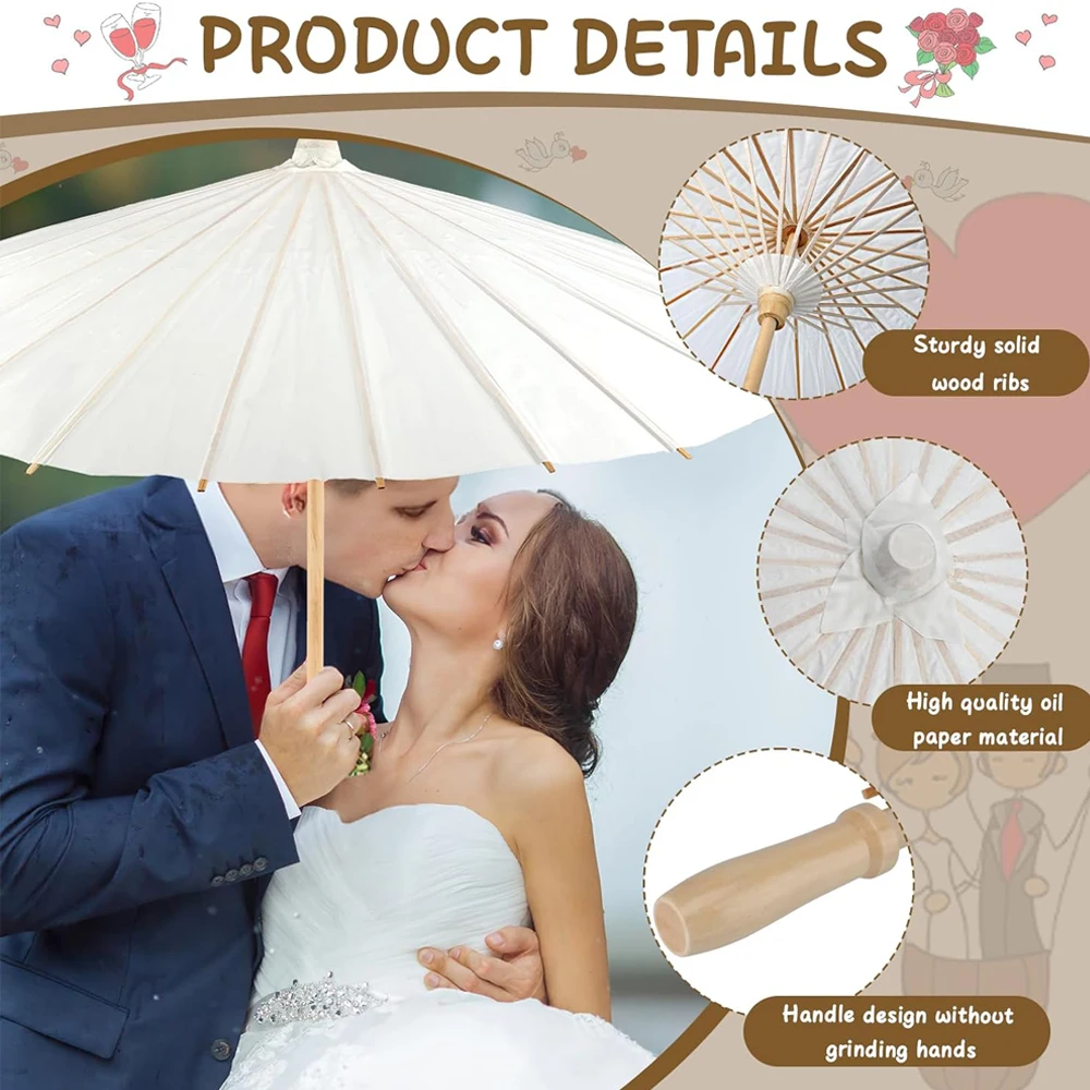 Wedding Party Favor Paper Parasol Bamboo Umbrella 6pcs White Chinese Paper Umbrella Bridal Shower Centerpiece Photo Prop 60/80cm