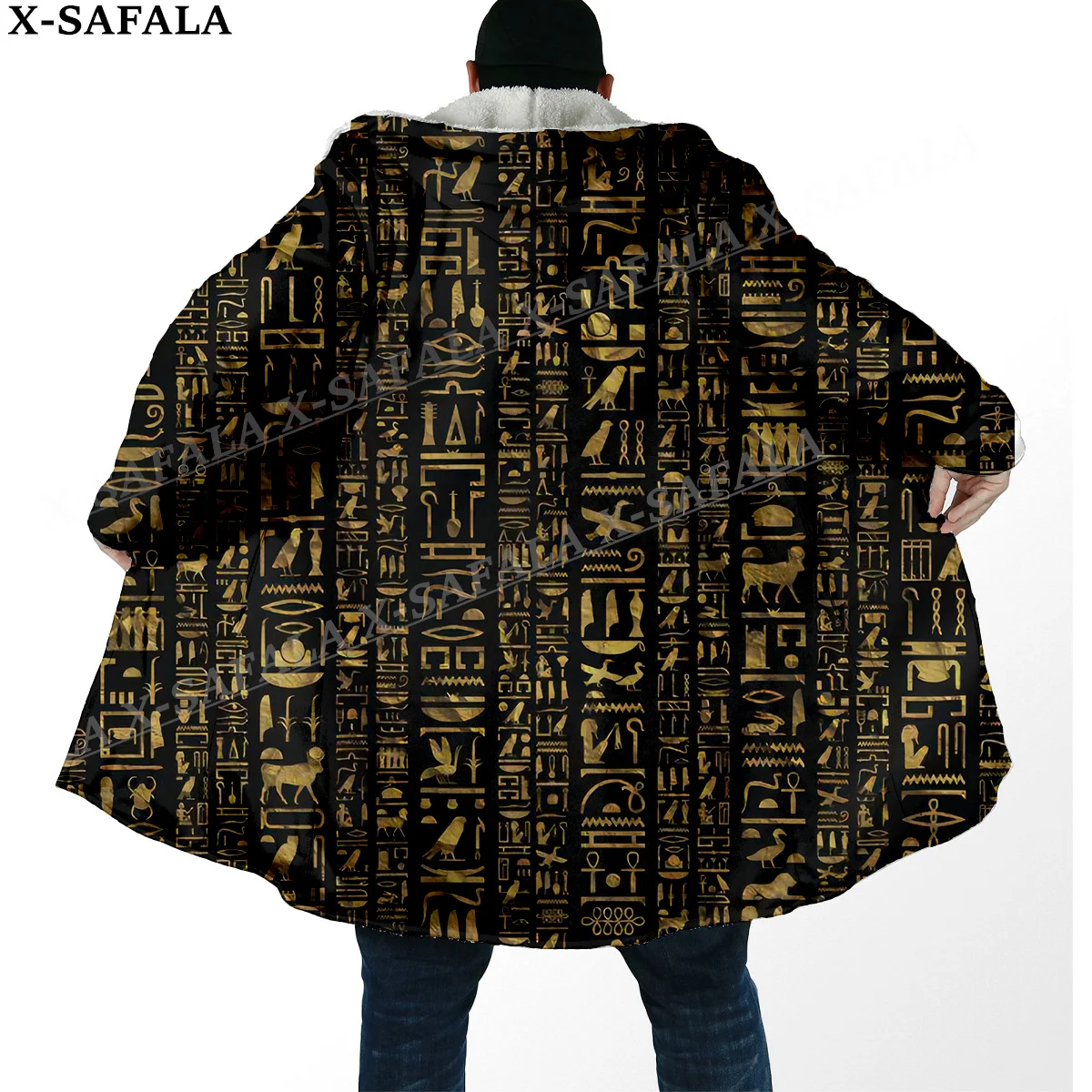 

Pharaoh Ancient Egyptian Cat Print Thick Warm Hooded Cloak Men Overcoat Coat Windproof Fleece Cape Robe Hooded Blanket-9