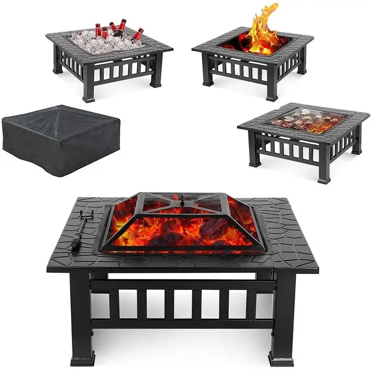 Multifunction Garden Wood Burning Table Fire Pit Outdoor Table with Grills Bbq PLATE OVEN WARM POT STOVE 2