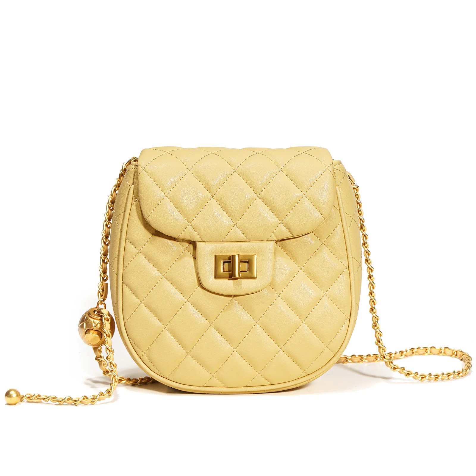 

Lovely Rhombic Chain Bag Cowhide Saddle Bag 2022 New Small Fragrant Versatile One Shoulder Crossbody Women's Bag