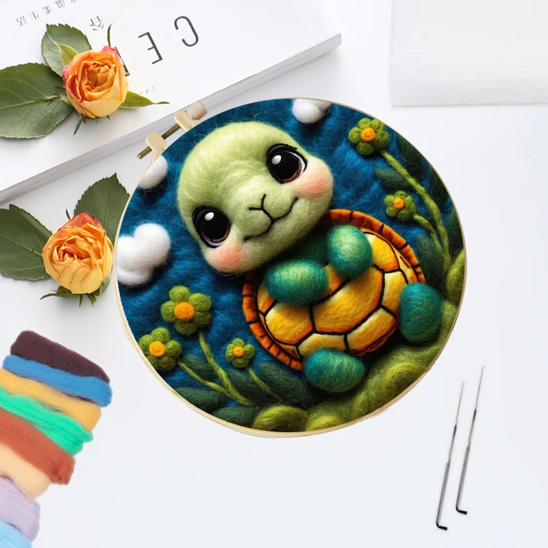 Wool Felting Starter Kit Turtle Koala Jellyfish Needle Felting Picture Needle Supplies Diy And Decoration CHENISTORY needle felting kit wool felting kit needle felting painting kit