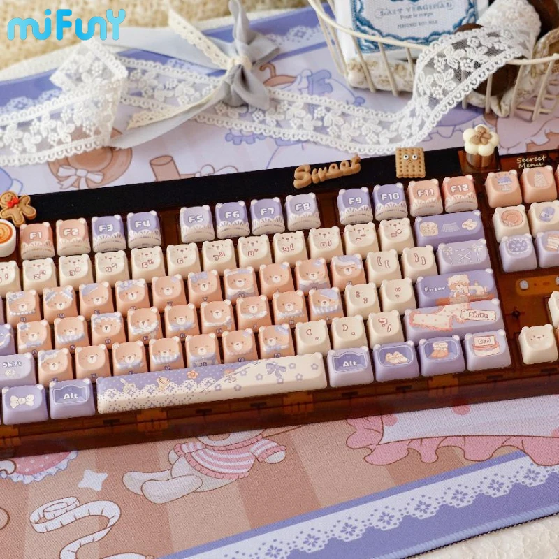 

MiFuny Keycap Set PBT 131 Key Cute 5 Sided Style Dye-sublimition Custom Bear Head MAO Profile Key Cap for Mechanical Keyboard