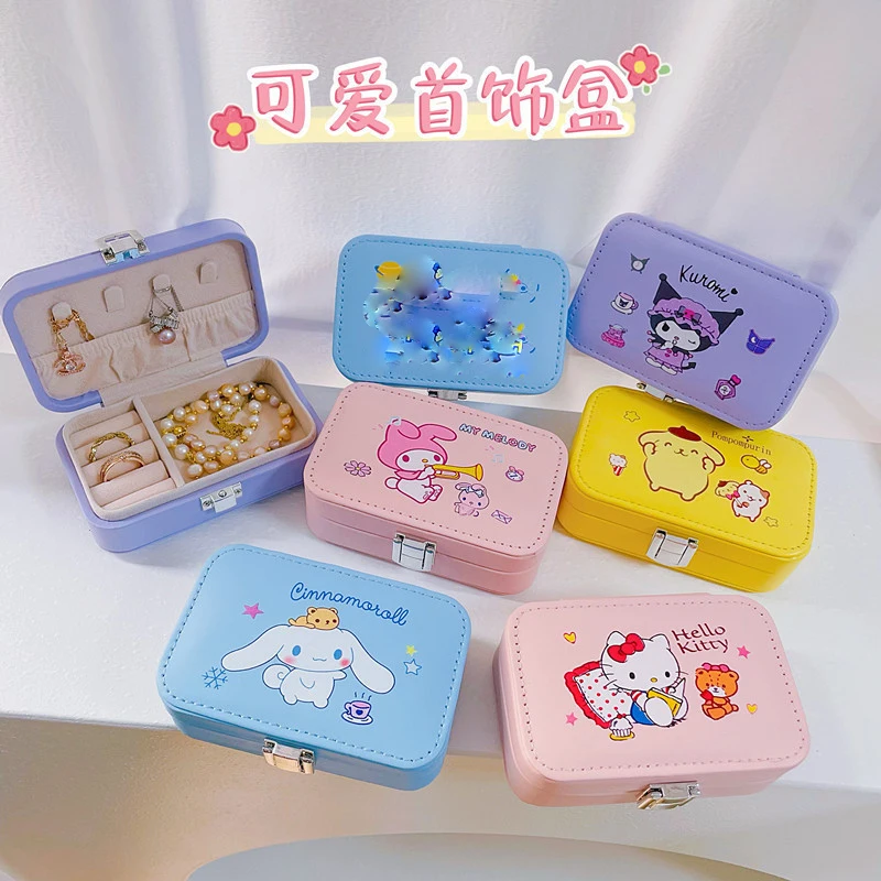 

New Hello Kitty Jewelry Box Sanrio Cute Girl Heart Kuromi Portable Ring Necklace Sorting Box Cinnamoroll Jewelry Storage Box Toy