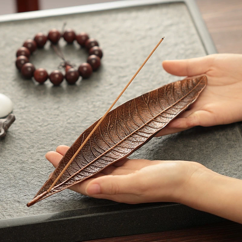 Set 2 Porta Incenso In Metallo A Forma Di Foglia – Raccoglicenere – Colore Bronzo – Per Meditazione E Yoga - 4