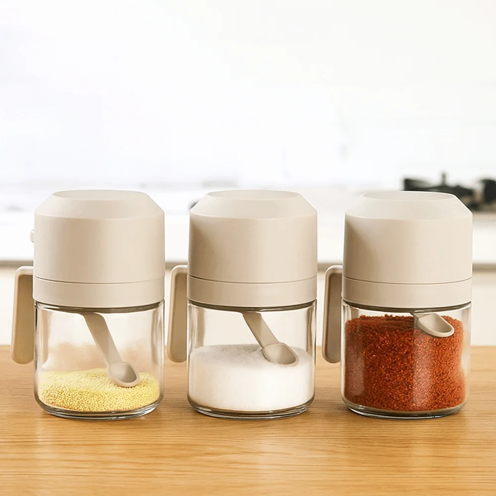 Durable Large Capacity Glass Seasoning Jar Moisture-proof with Spoon Salt Seasoning Box Dustproof Spice Container Dining Table