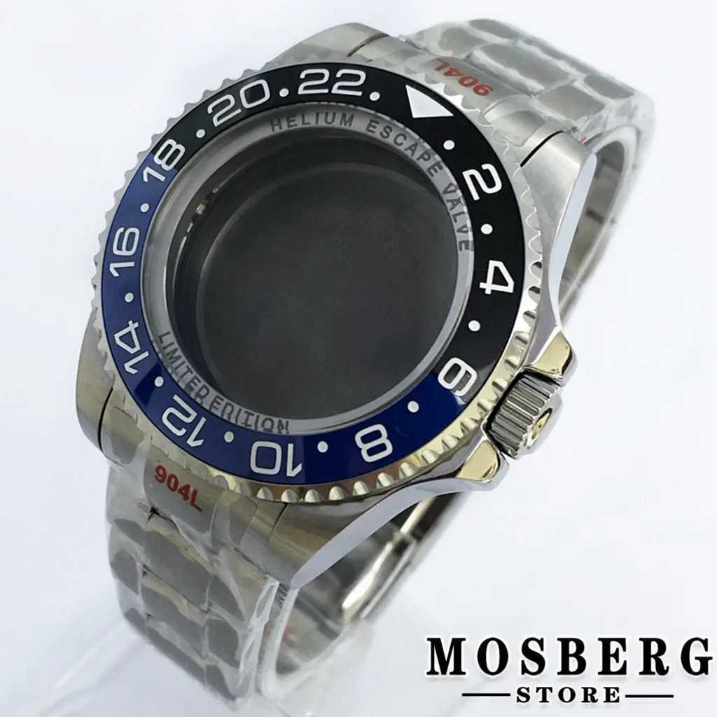 44mm Watch Case Solid 904L Stainless Steel Sapphire Glass For NH35 