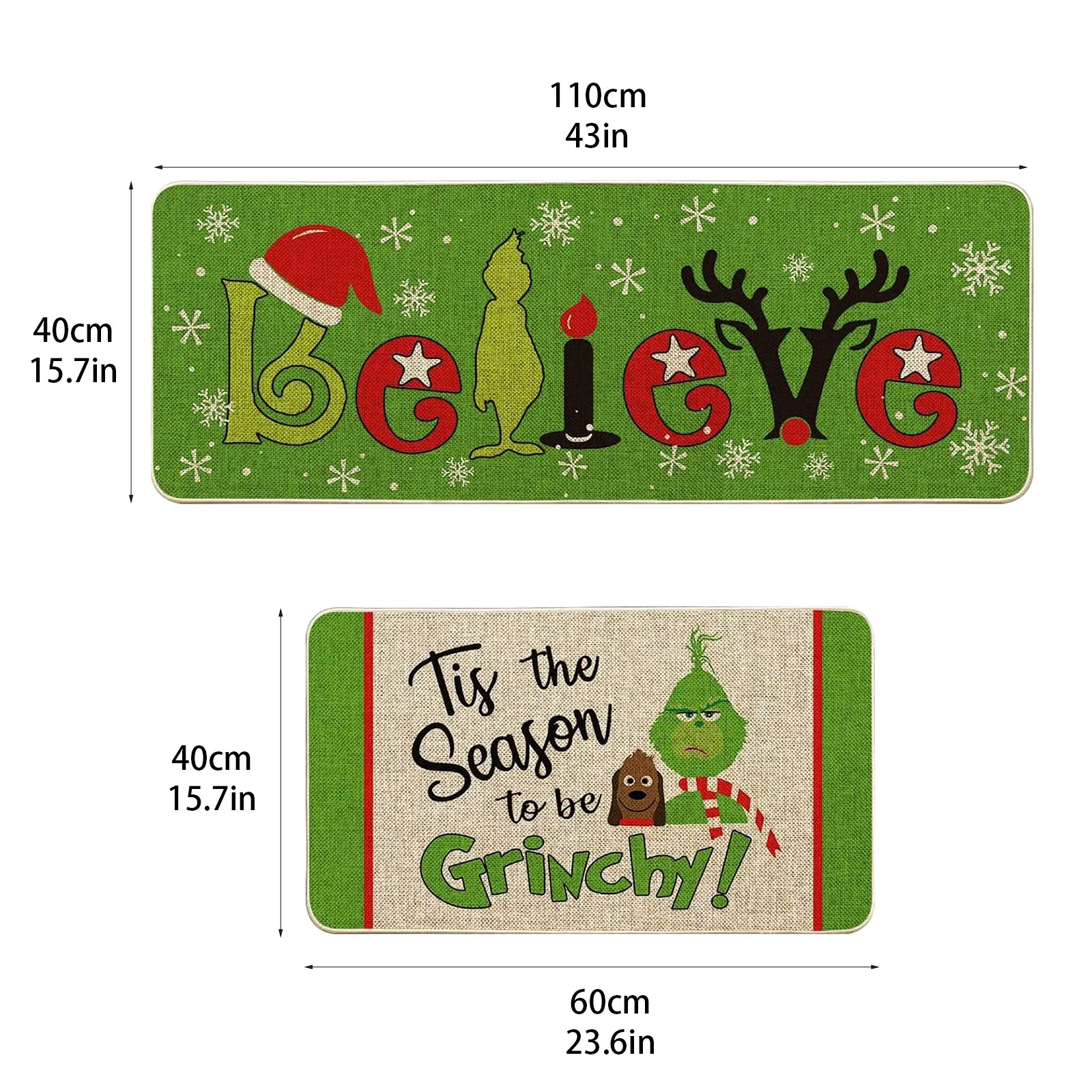 2PCS Genie Grinch Cartoon Door Mat Kitchen Mat Bedroom Living Room Carpet Floor Halloween Christmas Decor halloween floor mat,christmas door mat