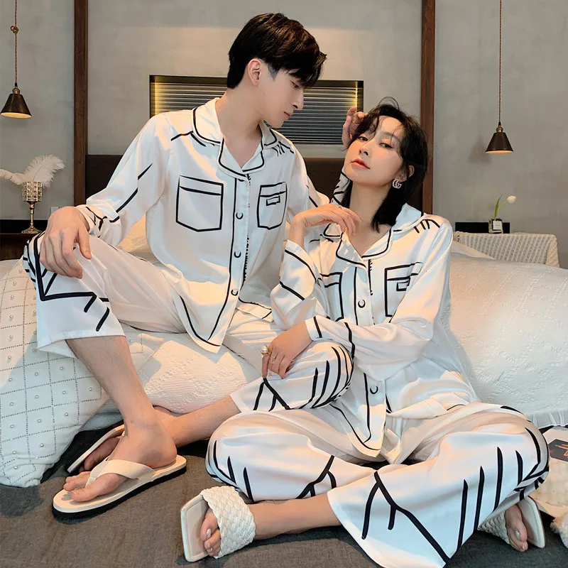 Ice Silk Sleepwear For Women Spring Summer Chic Long Sleeve Pajamas Set Lady Homewear Clothing Set Nightwear