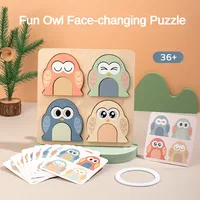 Cute Owl Face Changing Puzzle Montessori Wooden Toy Exercises Baby's Recognition of Colors Patterns Education Interactive Game 1