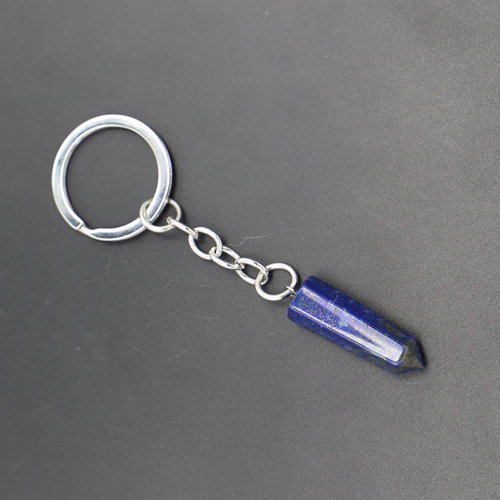 High Quality Natural Lapis Lazuli Keychain Hexagonal Car Keyring Pendant Reiki Jewelry Accessories Couples Simple Gift Wholesale