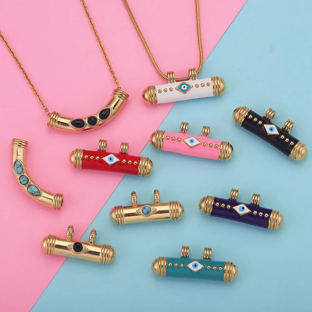 

2pcs Stainless Steel Gold Plated Boho Enamel Charms Pendant For Necklace DIY Jewelry Making Supplies Jewelry free shipping items