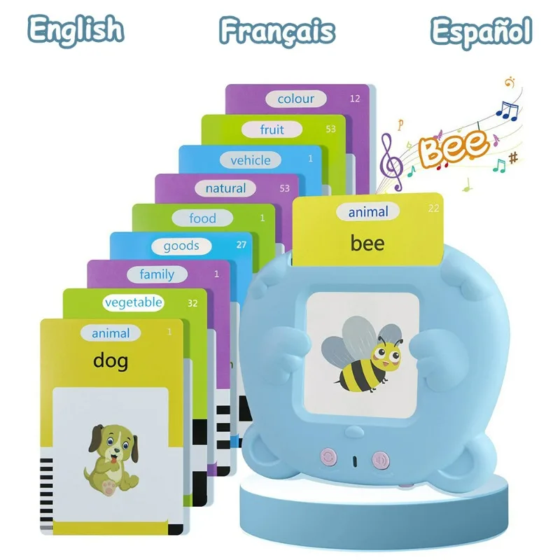 Learning Toys Talking Flash Cards Learning Machine for Kid Talking Flash Cards Kindergarten Kids Language Electronic Audio Book Learn English Spanish French