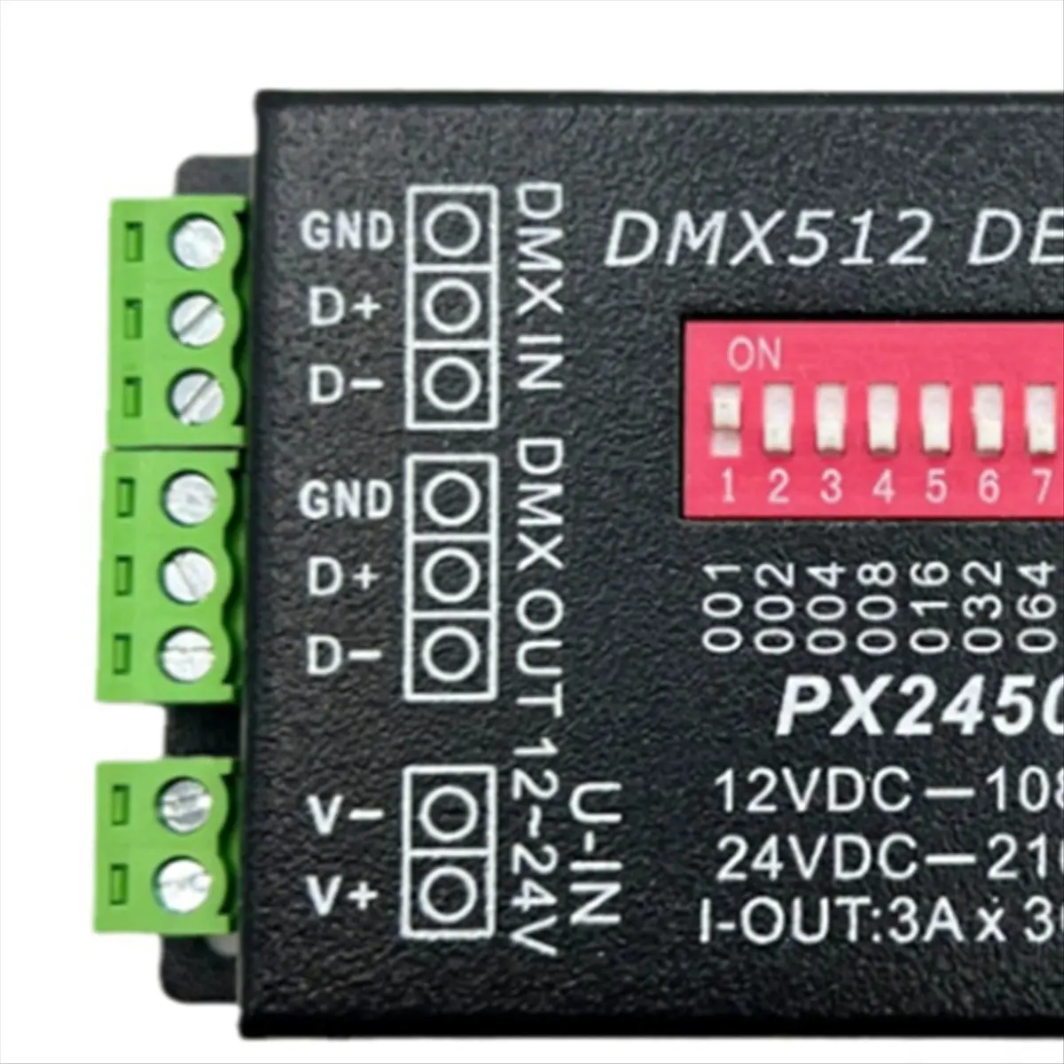 《공장 직판》PX24506 DMX512 디코더 드라이버 DMX512 3CH X 3A 증폭기 108W-216W12V 24V DC LED 컨트롤러(RGB LED 스트립 조명용)
