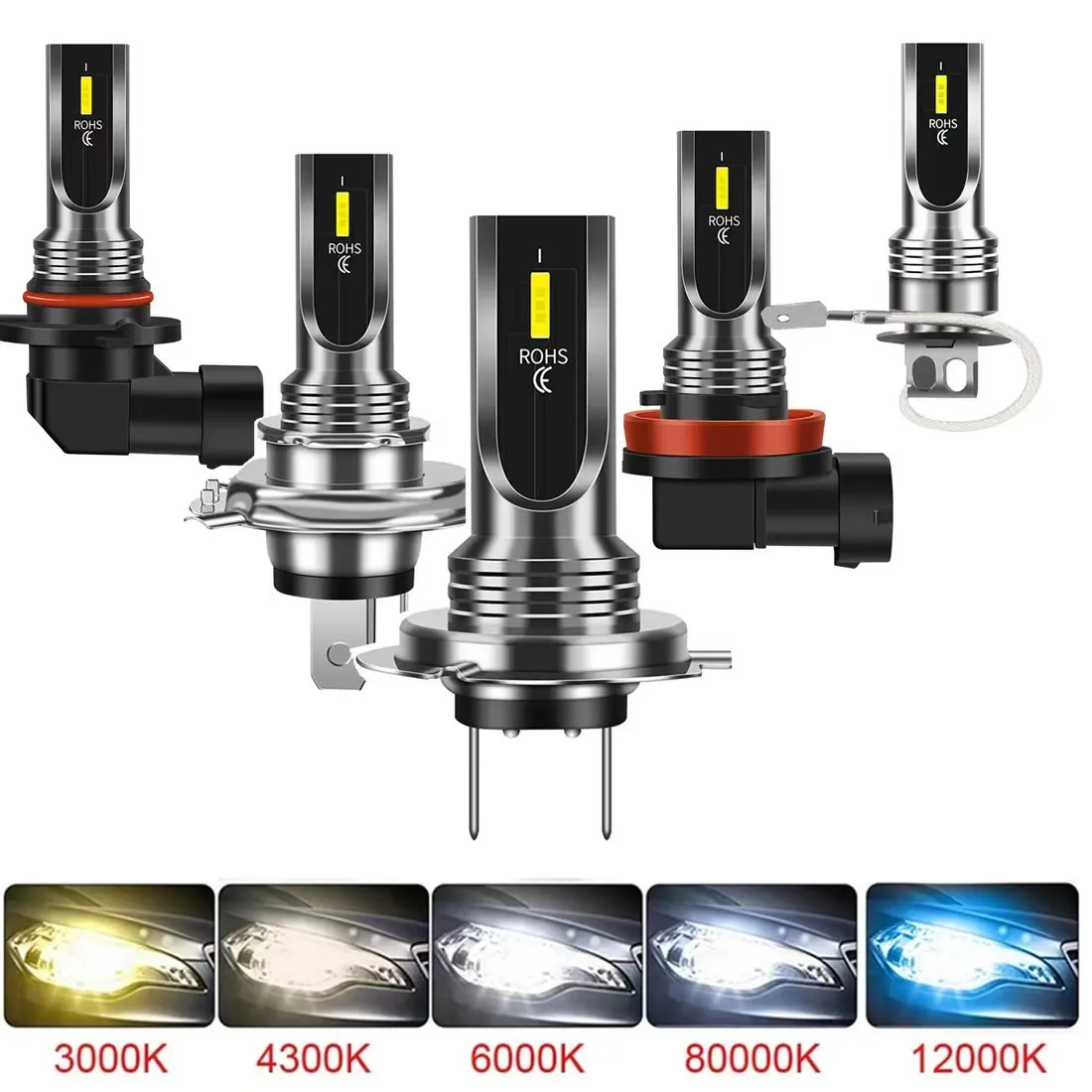 

2Pcs H4 H7 LED Car Headlight Lamps 6000K 3000K 9005 HB3 9006 H8 H11 H1 Turbo Lights Auto Driving Fog Light Bulbs 12V 1860 Chips