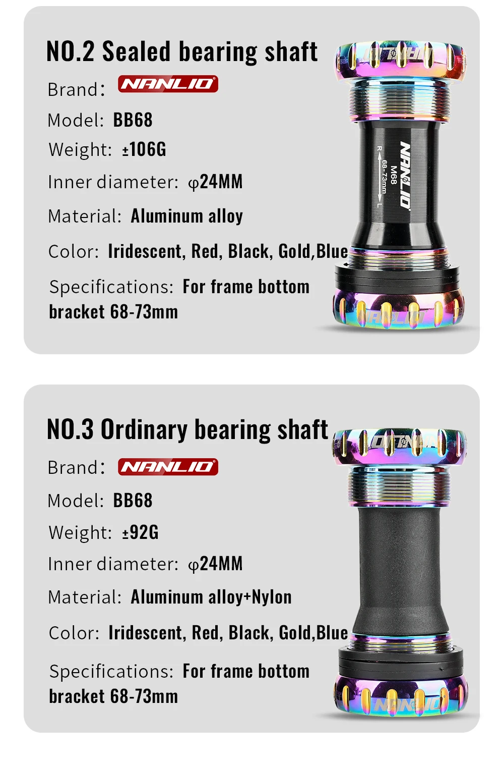 Description Picture 4 of itemNanlio BSA Bearing Bottom Bracket - 68/73 mm Screw Type, Waterproof Aluminum Alloy for MTB and Road Bikes