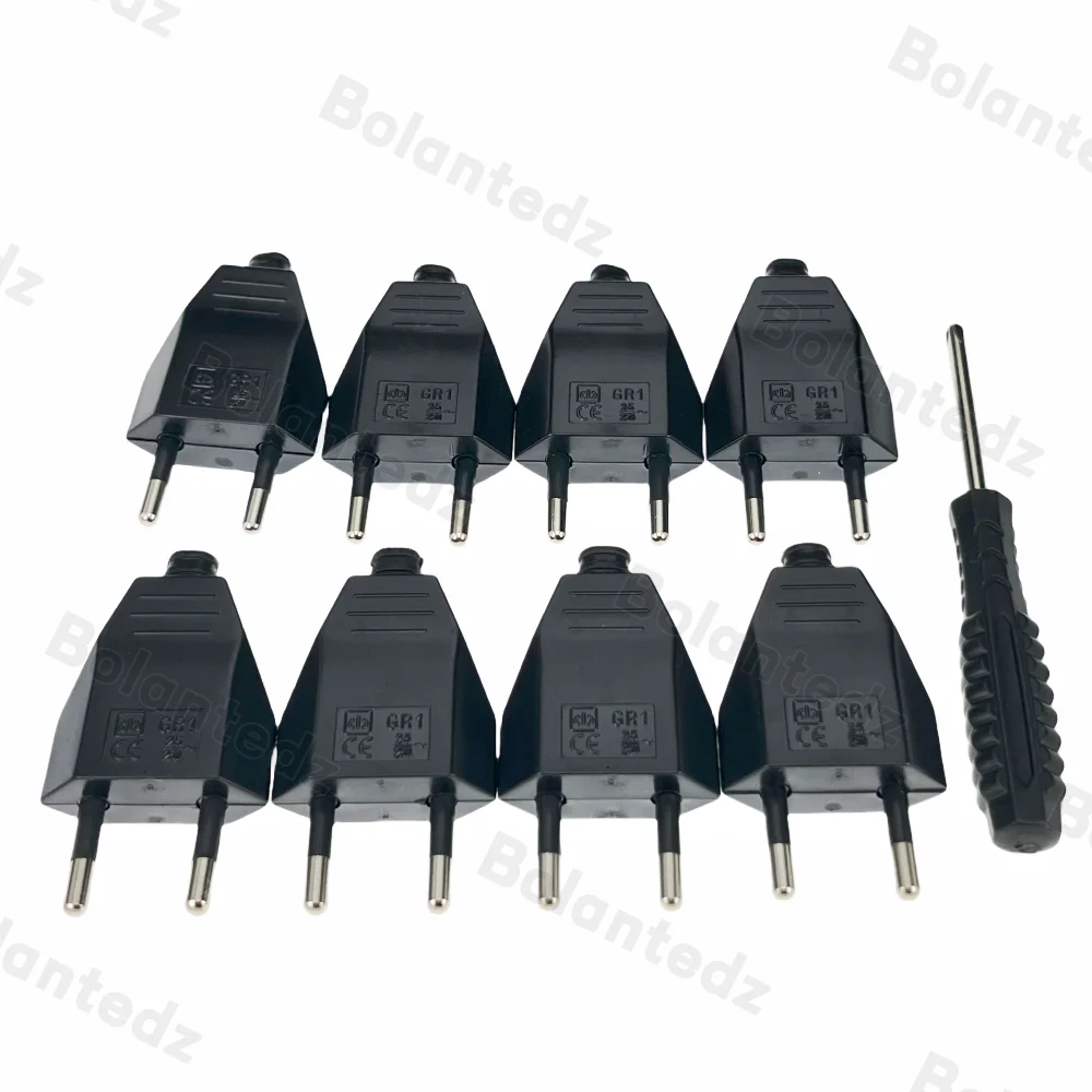 EU European Plug with Screwdriver 2 Pin Male AC Electric Power Socket Adapter 110V~250V Rewireable Extension Cord Connector 8pcs