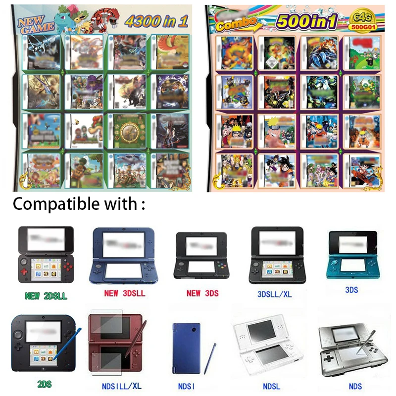 4300 500 486 208 em 1 compilação cartucho de jogos vídeo multi jogo  combinação cartão clássico para nintend nds ndsl ndsi 2ds 3ds console -  AliExpress