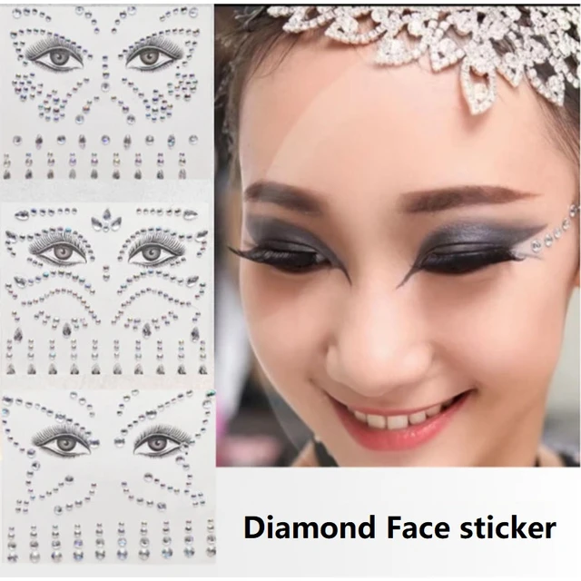 3D Face Gems Jewels Sticker Rhinestone Glitter Temporary Tattoos Eyebrow  Sticker Makeup Shiny Rhinestones Diamond Face Festival - AliExpress