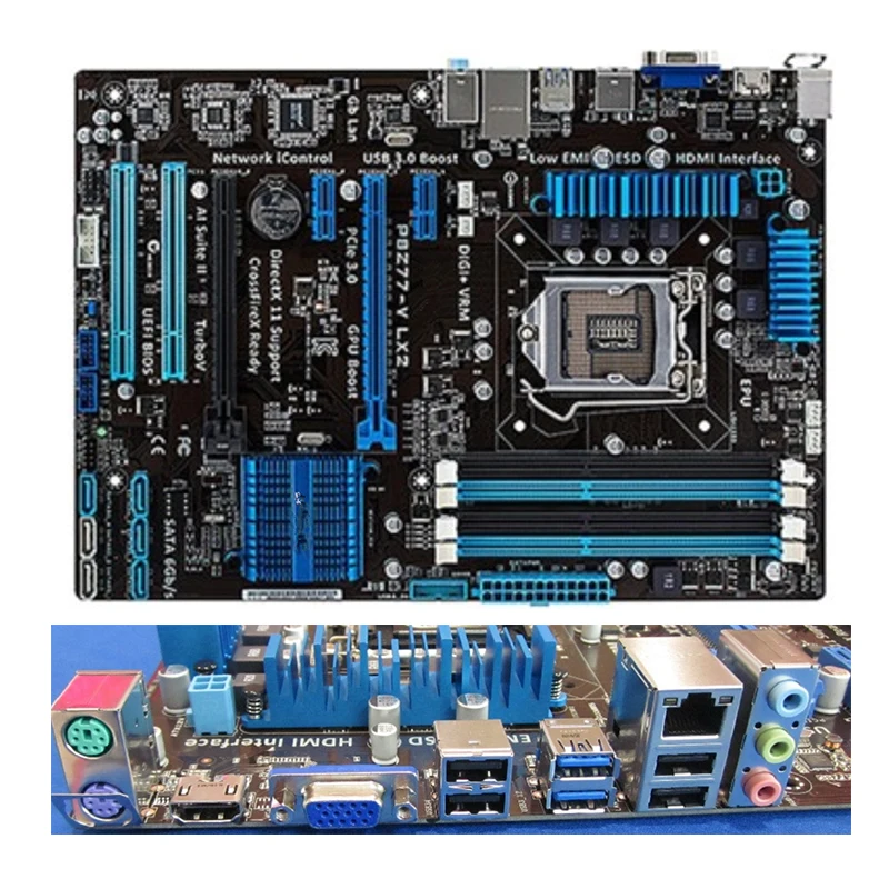 

Материнская плата Intel Z77 P8Z77-V LX2, б/у оригинальная материнская плата LGA1155 LGA 1155 DDR3 32 Гб USB2.0 USB3.0 SATA3 для настольного компьютера