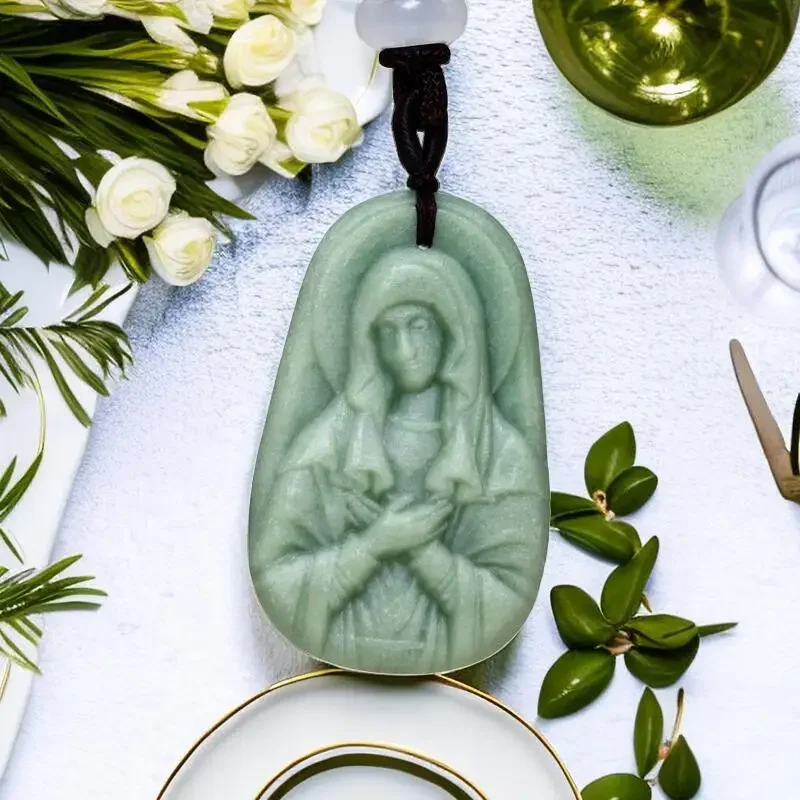 

Jade Virgin Mary Pendant Designer Necklaces Jewelry Gemstones Green Pendants Necklace Vintage Natural Fashion Gift Gemstone