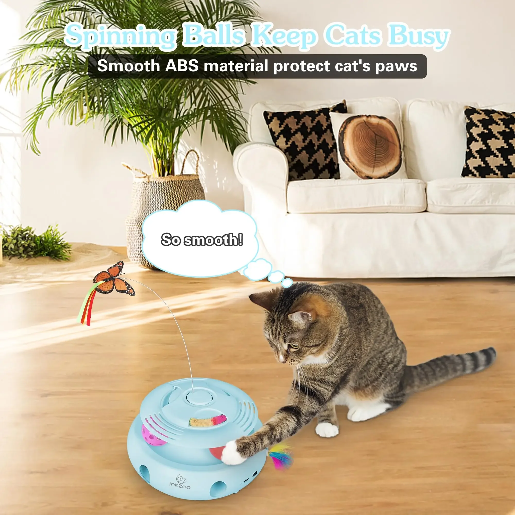 

4-in-1 Interactive Cat Toys for Indoor , Automatic 6 Holes Mice Whack-A-Mole, Fluttering Butterfly, Track Balls,USB Rechargeable