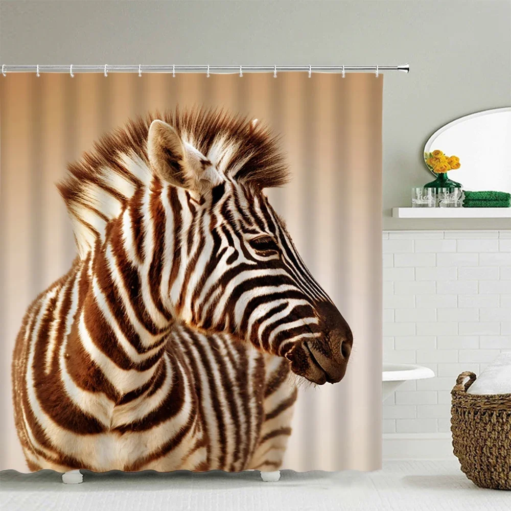 

Штора для душа с изображением зебры, водонепроницаемая шторка с крючками, 3D-печать, 180*200 см, декоративный экран для ванной