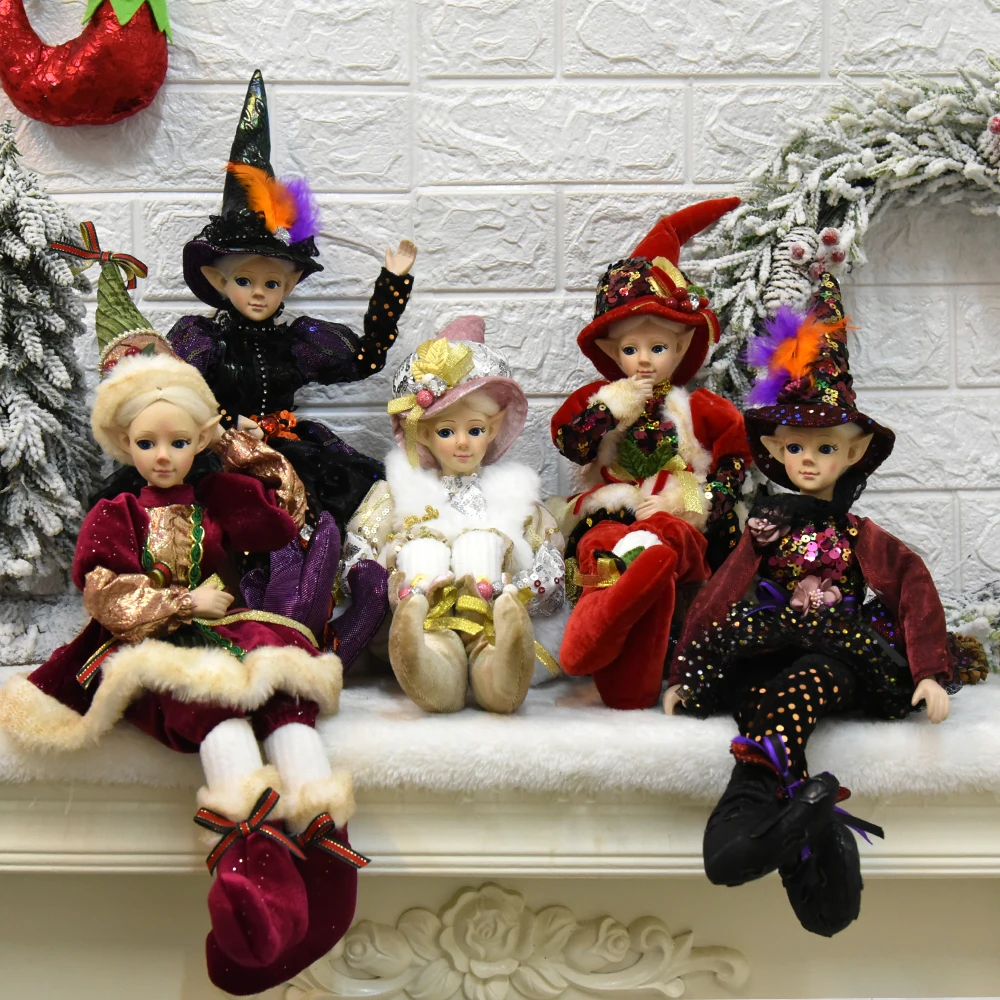 Seduto Elf Doll Party Holiday Gift Elf Doll Con Cappello Decorazione Natalizia Bambola Pieghevole Navidad Home Decor