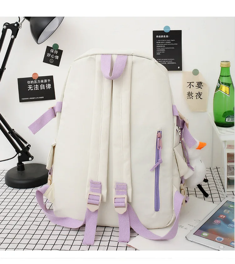 Stylish Backpacks discount 4pcs Set Harajuku Women's Backpack Waterproof Canvas School Bags Large Capacity Student Backpack Bookbag Pure Color Mochila Tote best Stylish Backpacks