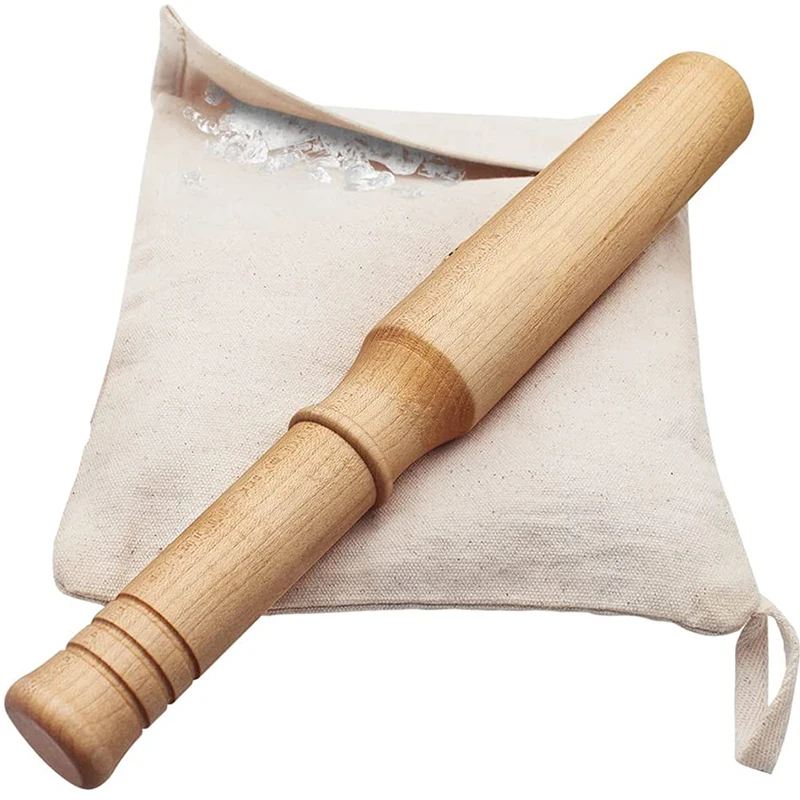 Bar Tools BIG-SHOT 13.75" Hard Maple Muddler Mallet & Lewis Ice Bag Kit Wooden Mojito Muddler Bar Tool Ice Crusher & Canvas