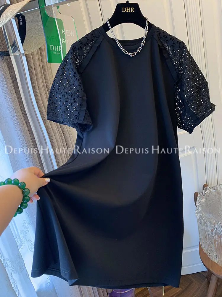 

Women 2024 Summer Fashion Hollow Out Mini Dress Female Loose Short Sleeve Dresses Ladies O-neck Casual A-line Vestidos B16