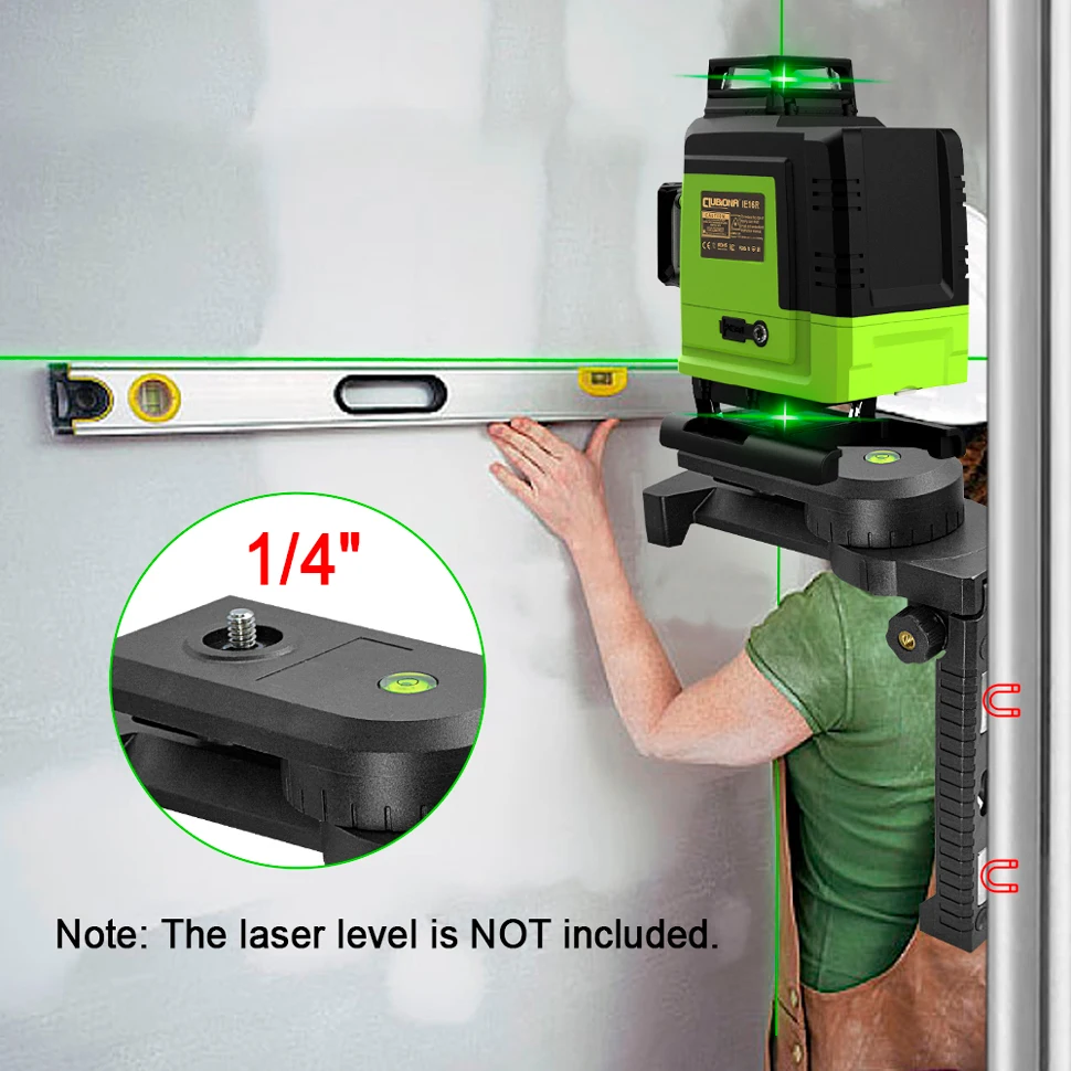 CLUBIONA Magnetic Wall Mounted Laser Level Bracket 360° Rotation Hanger Holder Stand Base For 1/4