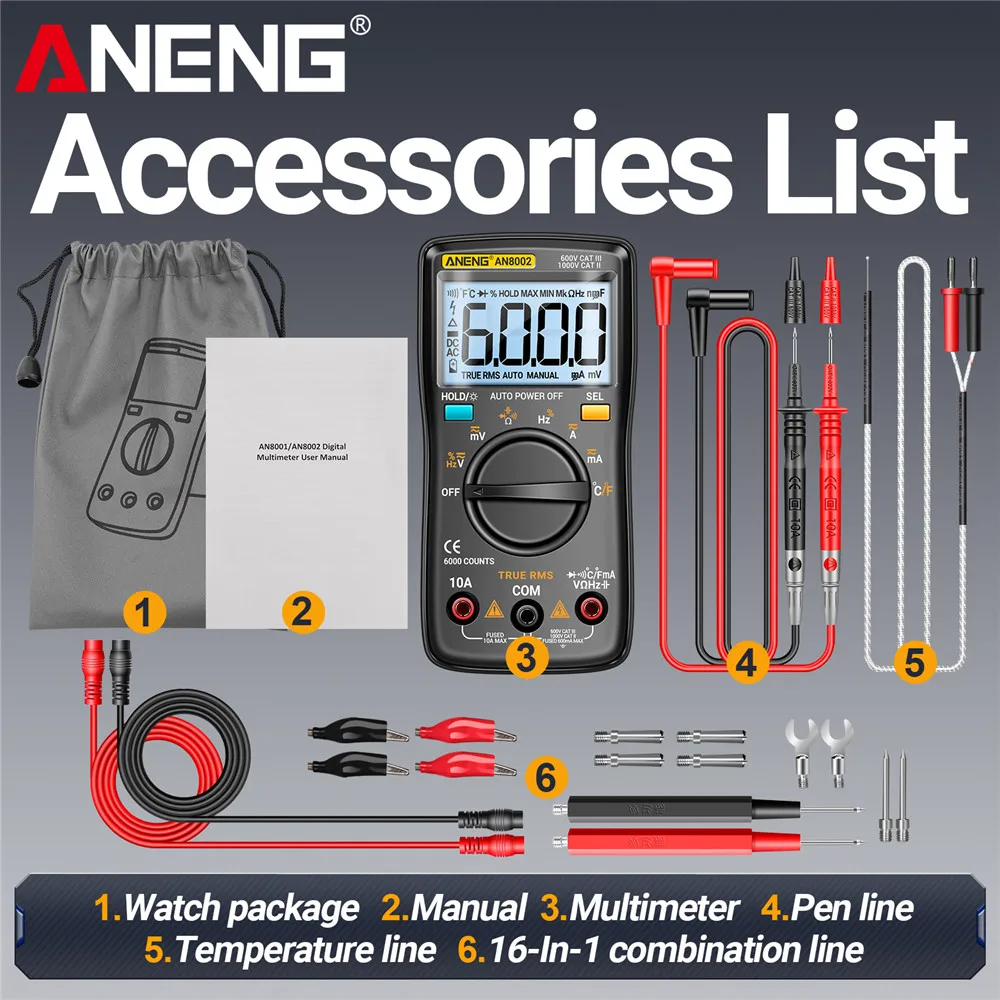 ANENG AN8002 Multimeter 6000 Counts Backlight Lightweight Pocketed Multitester Smart Electrical Measurement Instruments Tools